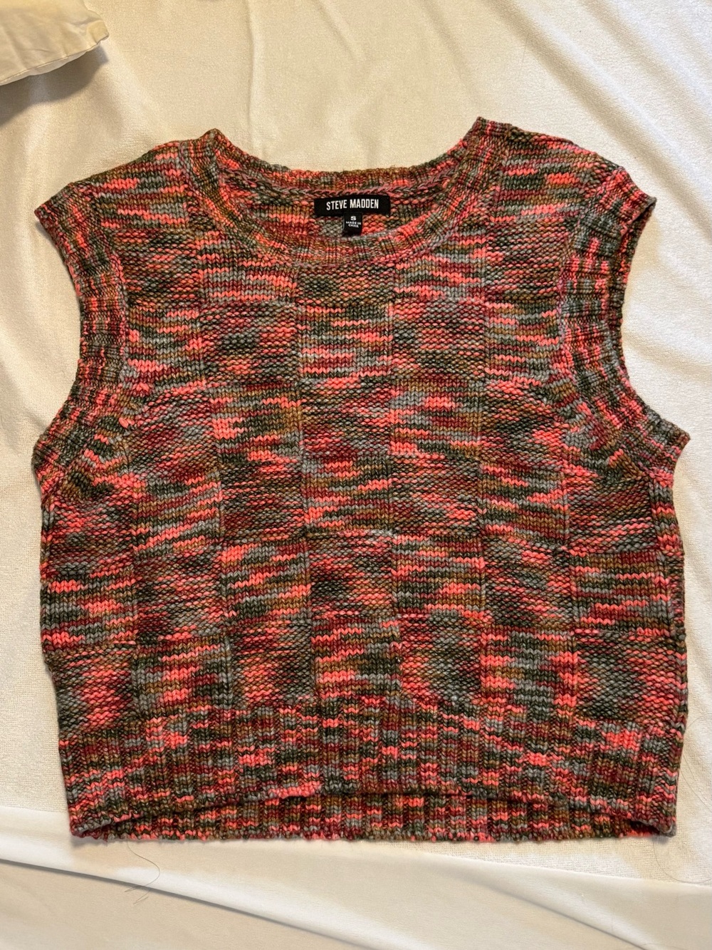 Steve Madden Coral and Olive Knit Sleeveless Tank